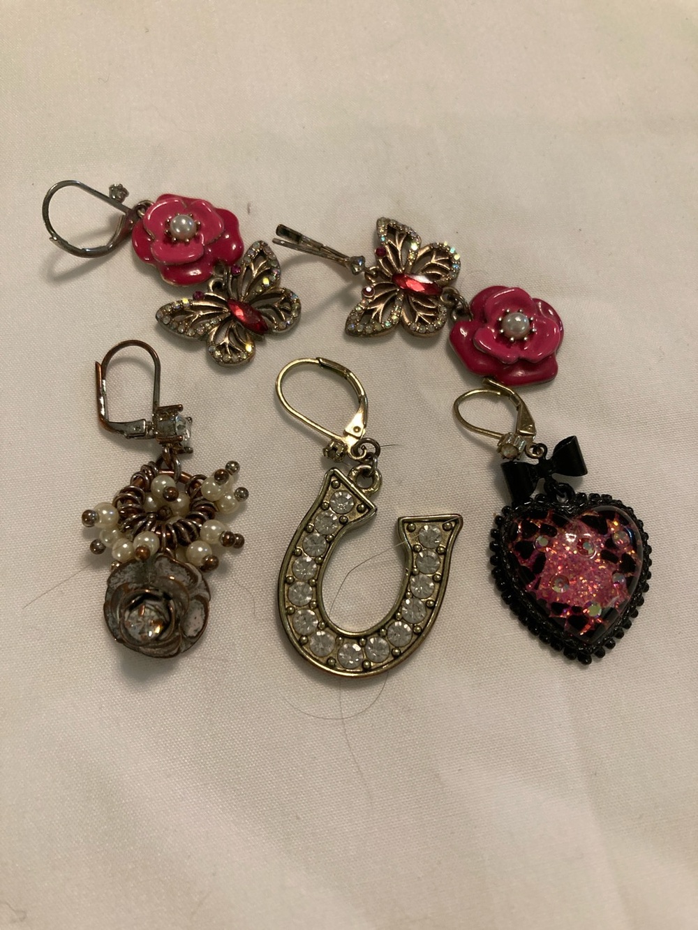 Betsey Johnson assorted Women's Earrings Set - Pink Flower, Horseshoe & Heart